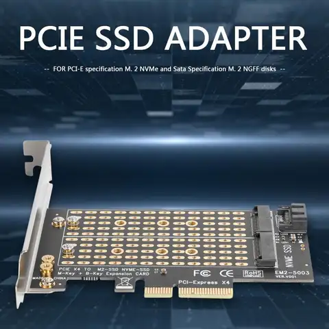 M.2 NVME to PCIE Adapter 3.0 X4 SATA M+B Key NGFF SSD to PCI-E for Expansion Card Household Computer Accessories