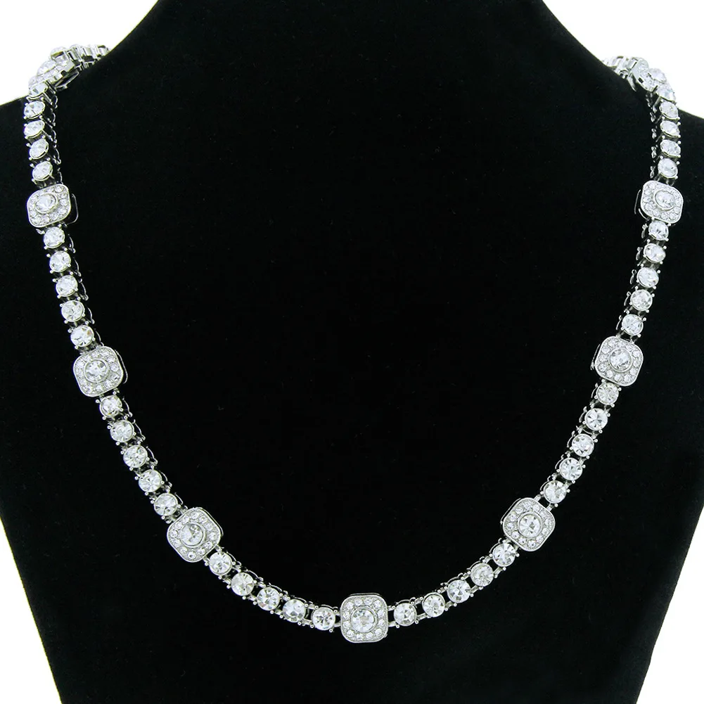 Iced Square Tennis Necklace Bracelet Set Punk Trendy Men Women Stage Party Heavy Duty Unique Jewelry AccessoryIced Square Tennis