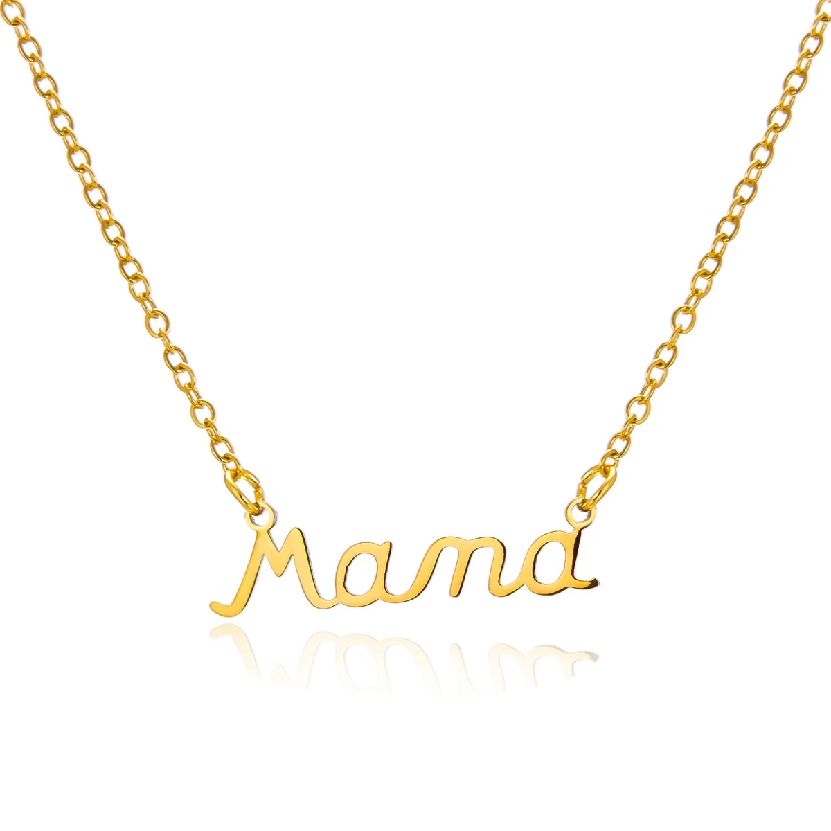 Edelstahl Mama Buchstaben Anhänger Halskette für Frauen Männer minimalistische rechteckige Herz Mom Kette Halsband Muttertag Schmuck