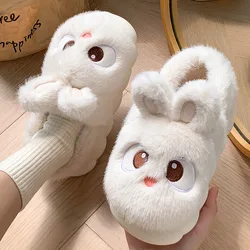 Pantoufles lapin blanc pour femmes, chaussures Kawaii pour la maison, pantoufles lapin moelleuses, sandales d'intérieur d'hiver, chausson à plateforme, nouveau