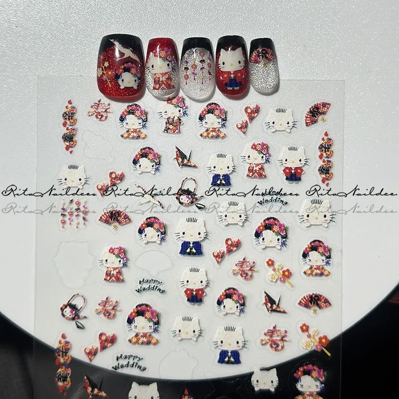 

Cartoon HelloKitty Sanrio Nail Sticker Pixel Melody Mosaic Kuromi Anime Stickers Nail Art Decoration DIY Press On Nails