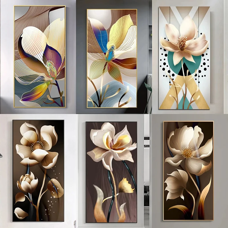 Nordic Luxury Gold Lines Posters and Prints Wall Picture Modern Abstract Flower Picture Canvas Painting for Gallery Home Decor