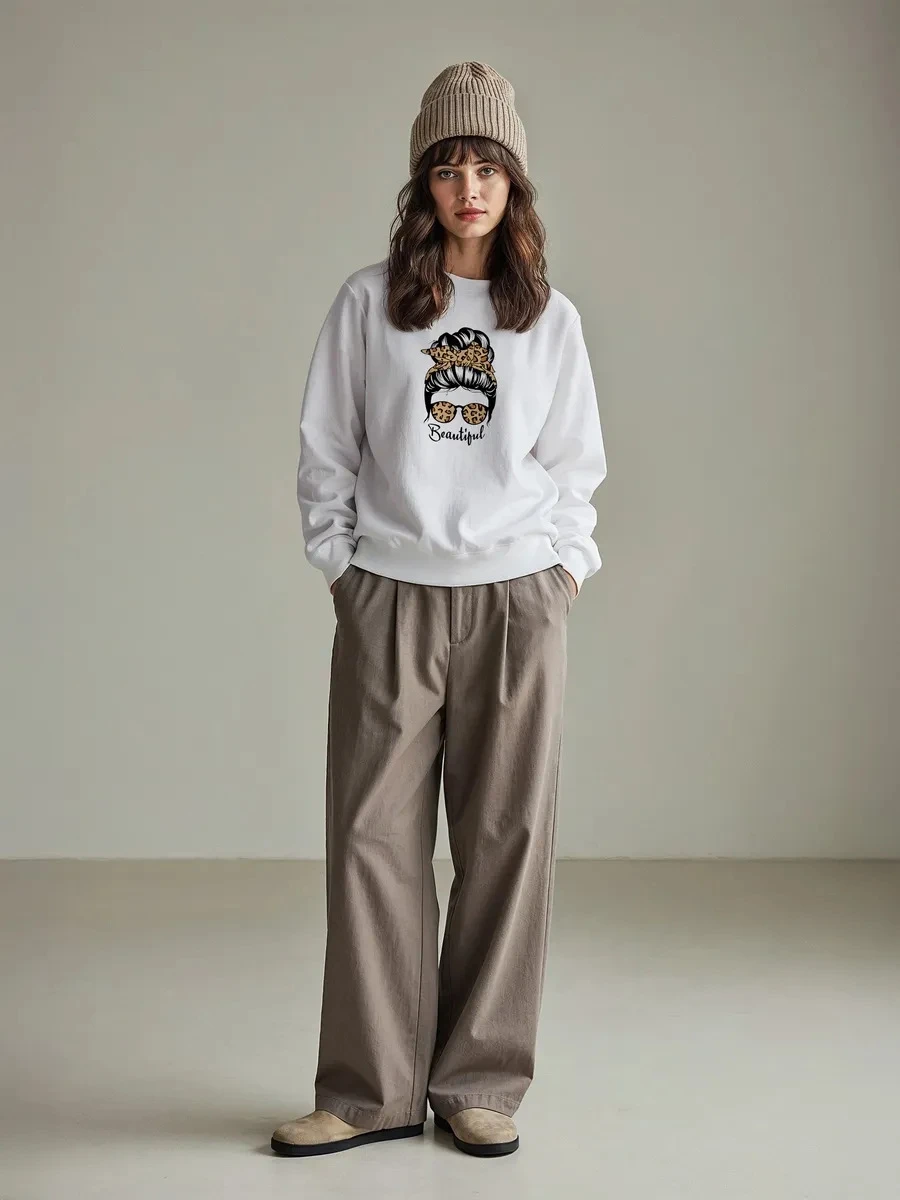 Felpa con lettera stampata allentata Faionable Casual All-match Top da donna autunno lungo Sve rotondo Ne Commute Sle