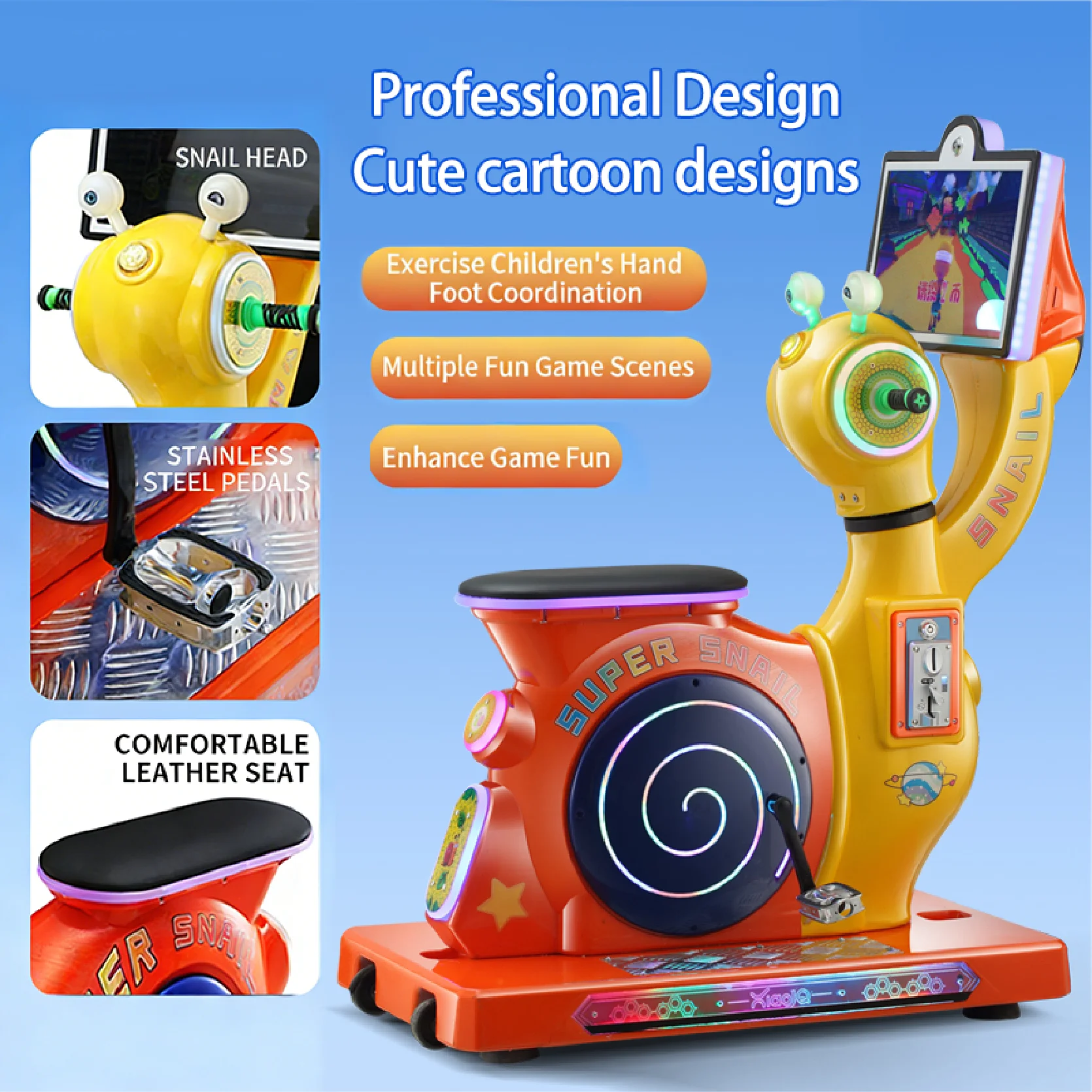 Coin-operated snail children's play facilities Children's interactive racing arcade game machine Metal plastic amusement park