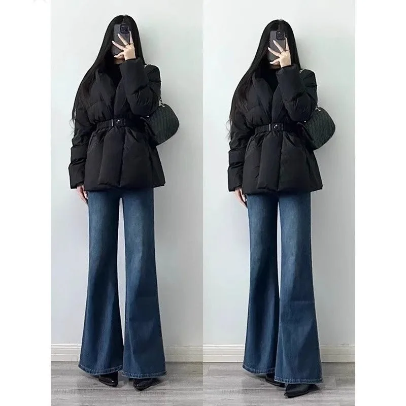 

Новый стиль, женские весенне-летние джинсы, утягивающие широкие брюки с высокой талией, свободные брюки, не прилипающие ноги, слегка расклешенные брюки