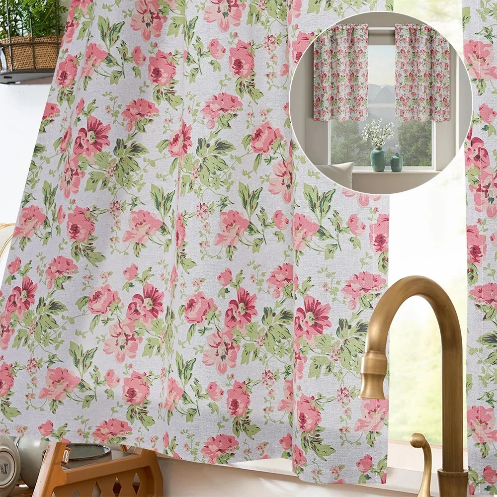 1PC Floral Printing Half Curtain Bedroom Semi-blackout Curtains Coffee Curtain Kitchen Washbasin Stations Cupboard Dust Curtains