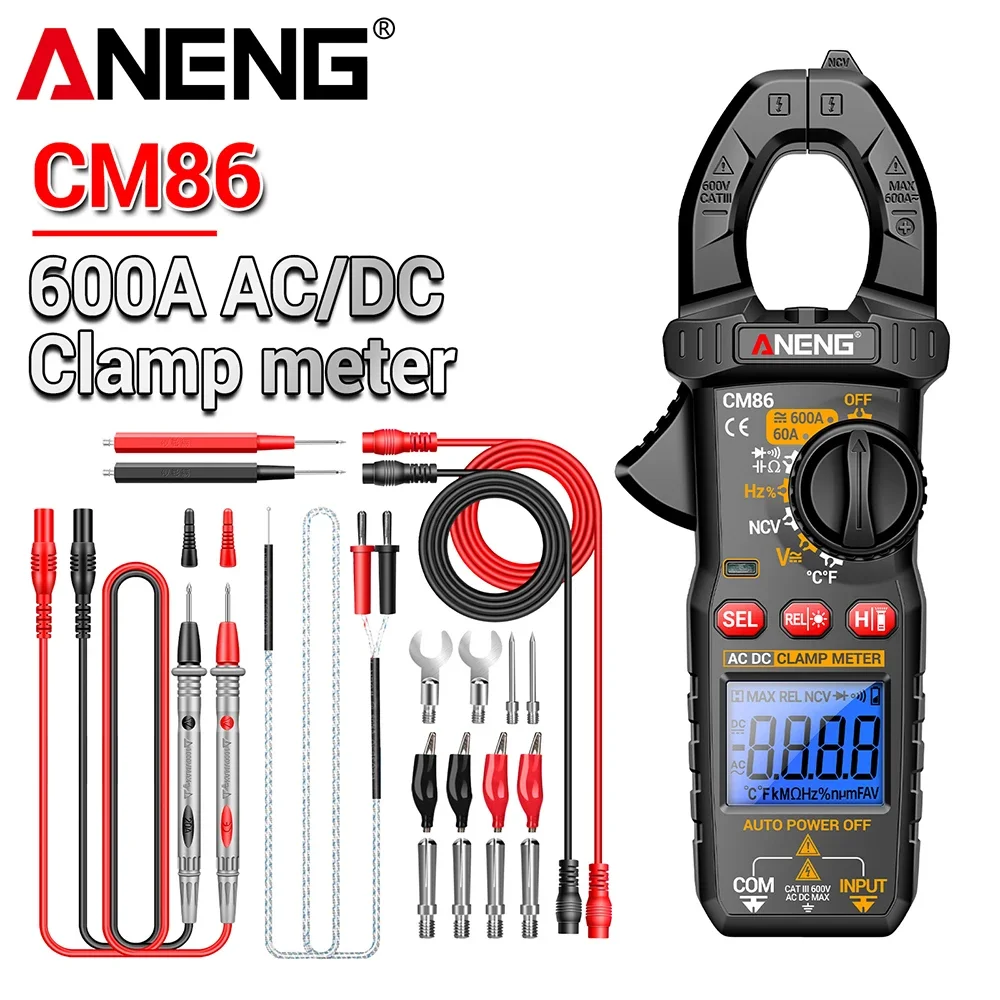 

Digital Multimeter Clamp Meter 600A AC/DC Current Voltage Diode ANENG CM86 NCV Voltage Detection Professional Electrician Tools