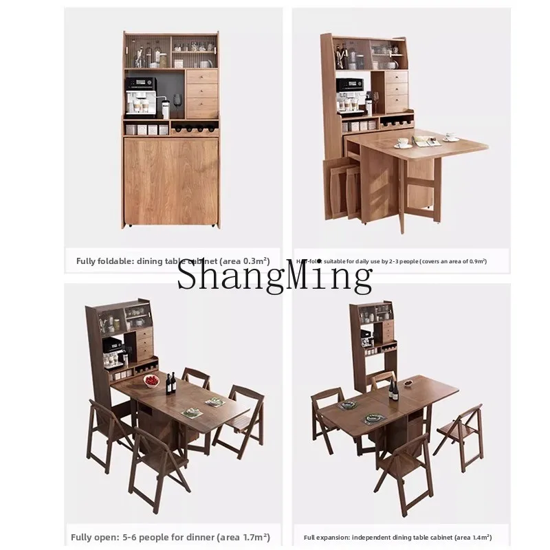 

SM dining table, side cabinet, chair, multi-functional foldable retractable household small apartment solid wood table