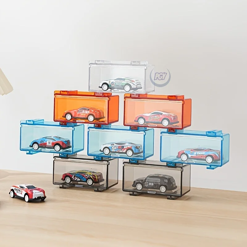 10PCS Exhibidores Transparentes Clásicos, Cajas de Acrílico a Prueba de Polvo para Exhibición de Autos de Juguete, Cajas de Almacenamiento Apilables de Múltiples Capas para Modelos de Autos
