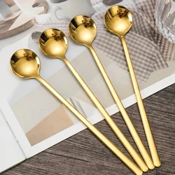 4Pcs Espresso Coffee Spoons Golden Tableware Stainless Steel Stirring Spoons Long Handle Iced Tea Spoon for Home Kitchen