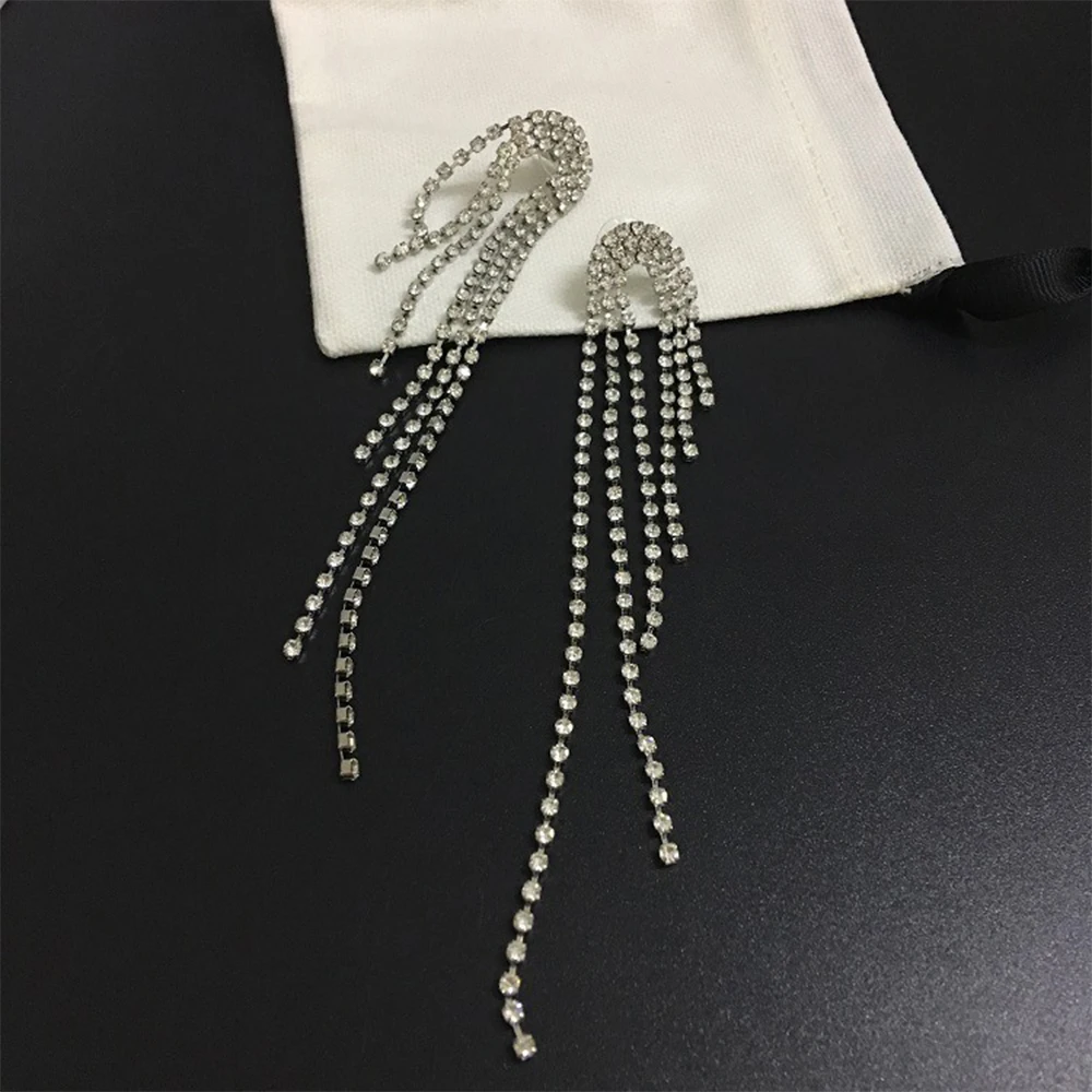 To Reine Fully-Drilled Silver Tassel Fashion Earrings For Women Temperament Elegant Luxury Jewelry Gothic Trend Pendientes Mujer