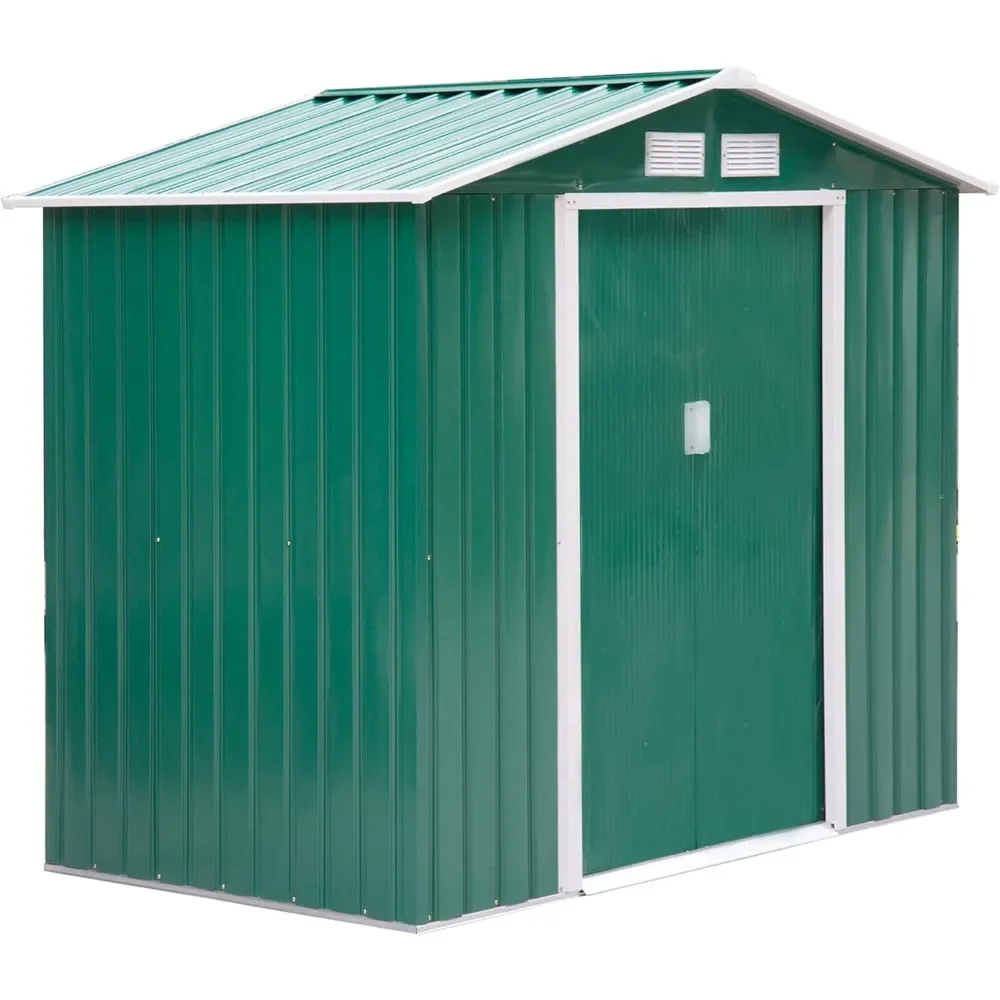 

7' x 4' Outdoor Storage Shed, Garden Tool House with Foundation Kit, 4 Vents and 2 Easy Sliding Doors for Backyard, Patio