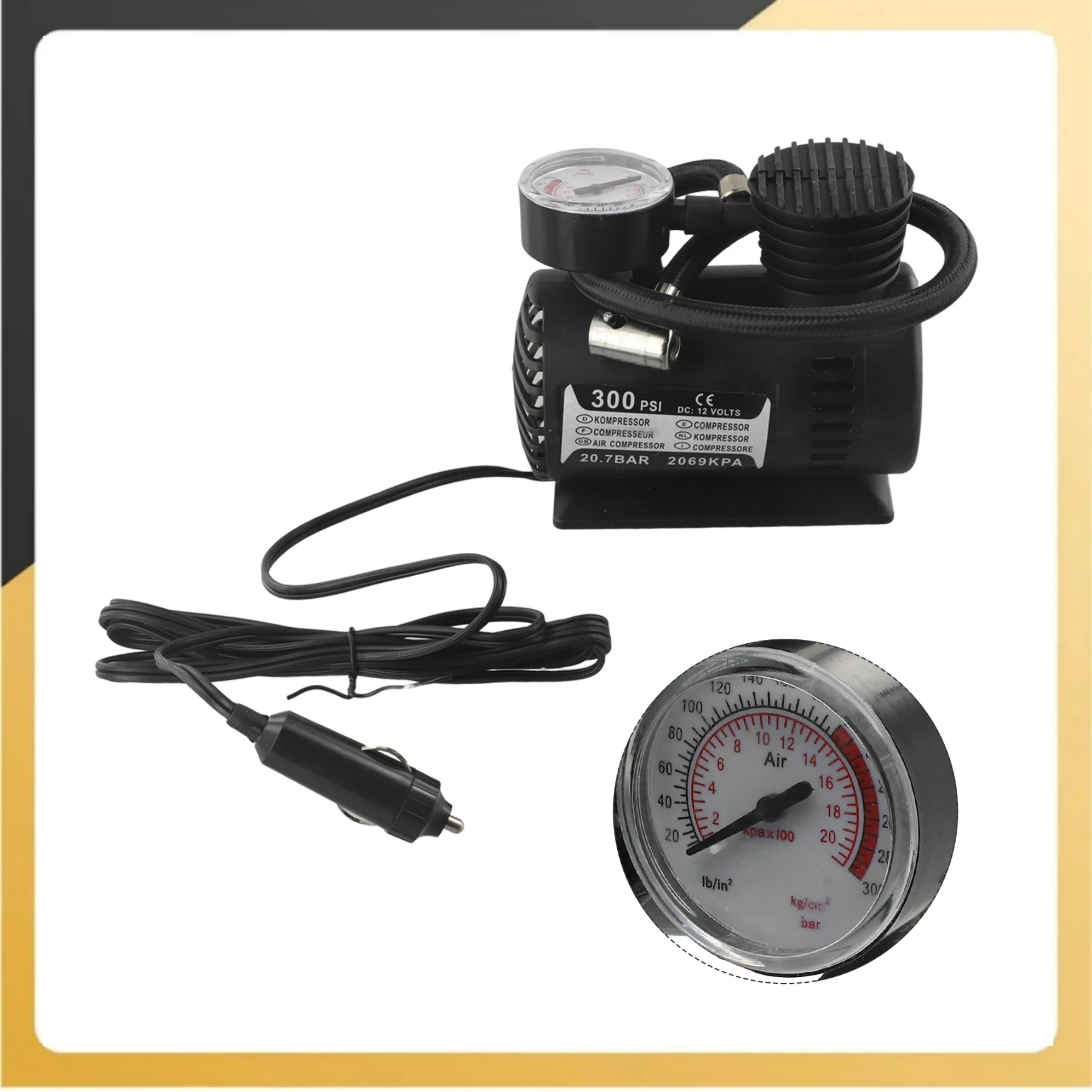 12V Portable Car Air Pump 300psi Air Compressor Pump Tire Tyre Inflator With Digital Pressure Gauge For Auto Motorcycle Tires