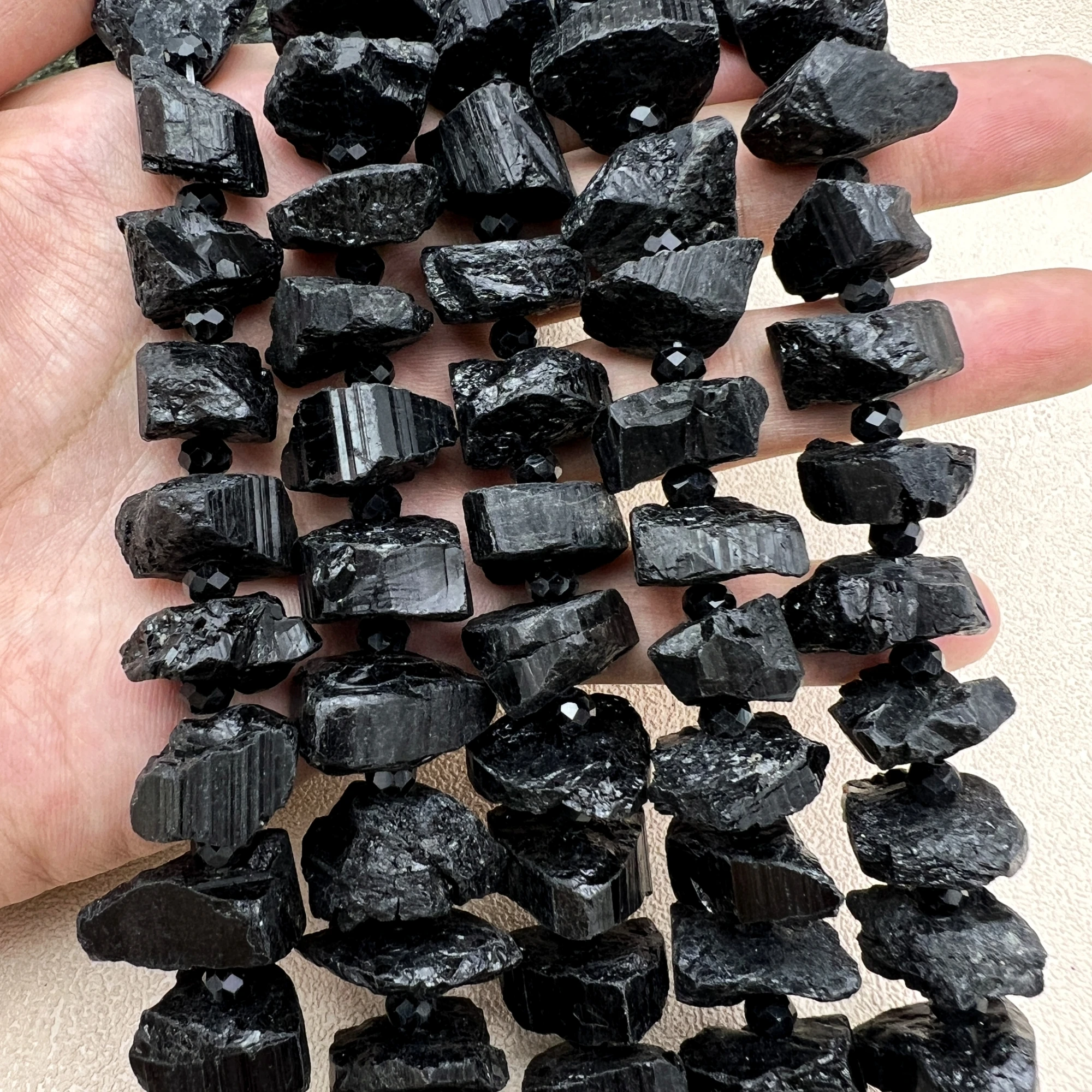 Large Rough Black Tourmaline Jet Stone Nugget Beads For DIY Jewelry Making