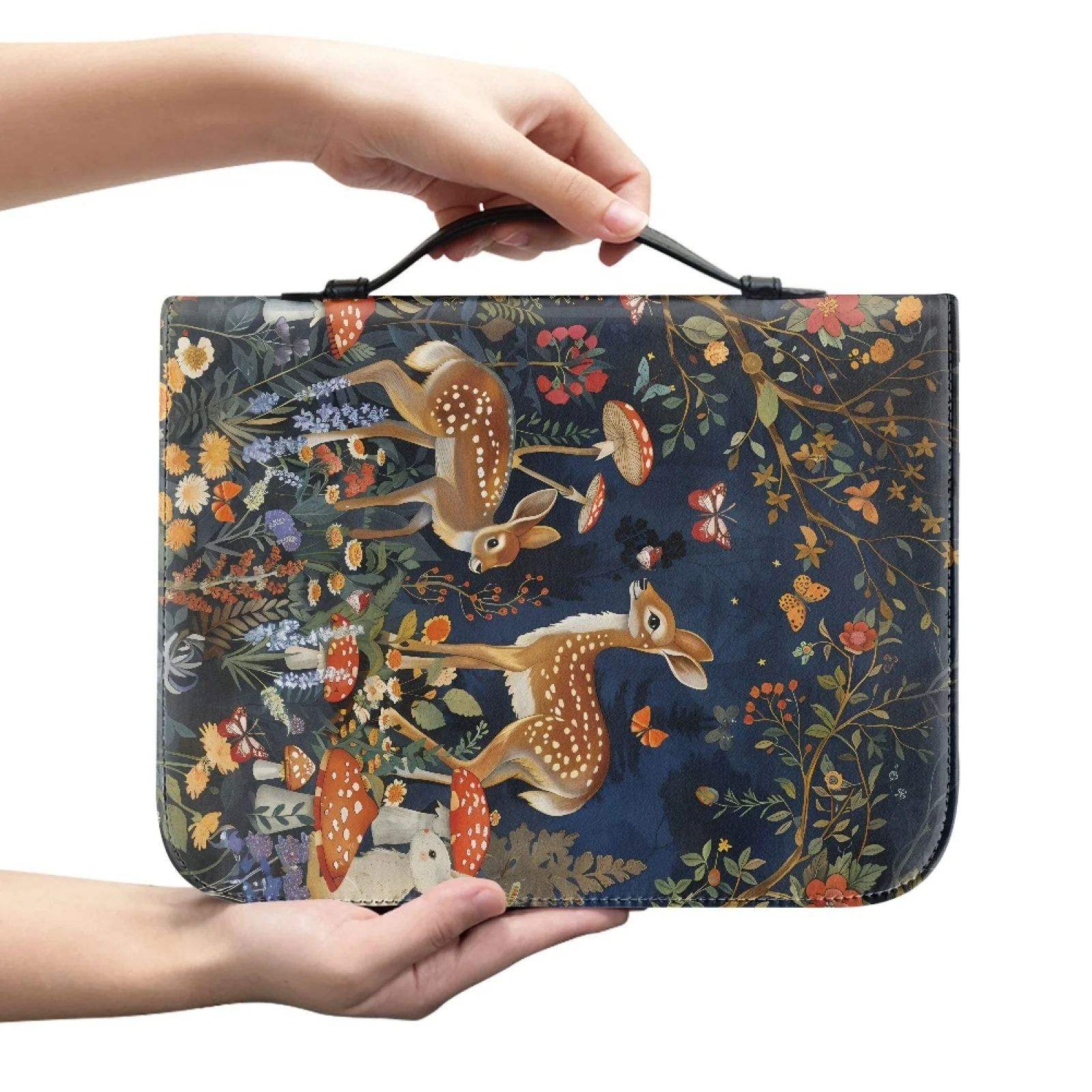PENSTROLL Mushrooms and Deer Handle Bible Bag for Prayer Study PU Leather Bible Cover 2026 Collection