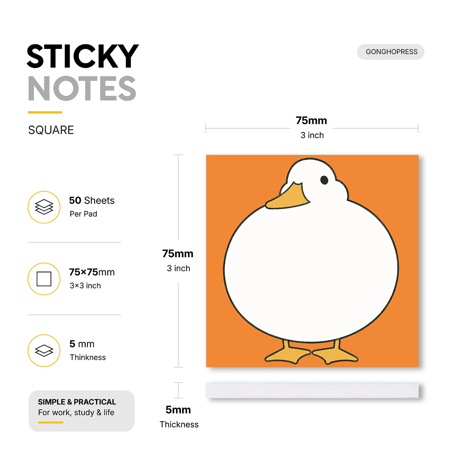 1pc Cute Duck Sticky Notes, Kawaii Animal Self Stick Memo Pad, 100 Sheets Total, Funny Duck Notepad, Removable Adhesive Notes
