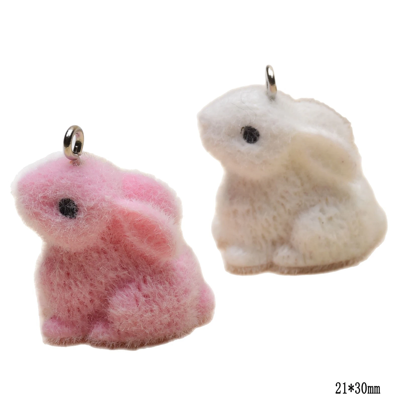 20pcs Flocking resin cute rabbit Charms cartoon Animal dolls pendant for Necklace keychain diy Handmade jewelry wholesale