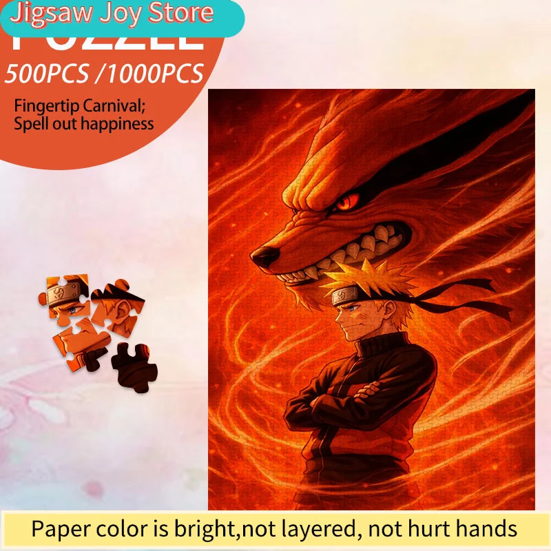 

Пазл из бумаги 500+ деталей, большой пазл для взрослых (Наруто Узумаки и Девятихвостый Лис), белый картон