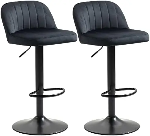 

Adjustable Stools Set of 2, Velvet Counter Height Barstool, Upholstered Kitchen Stool with Swivel Seat, Steel Frame, Footrest f