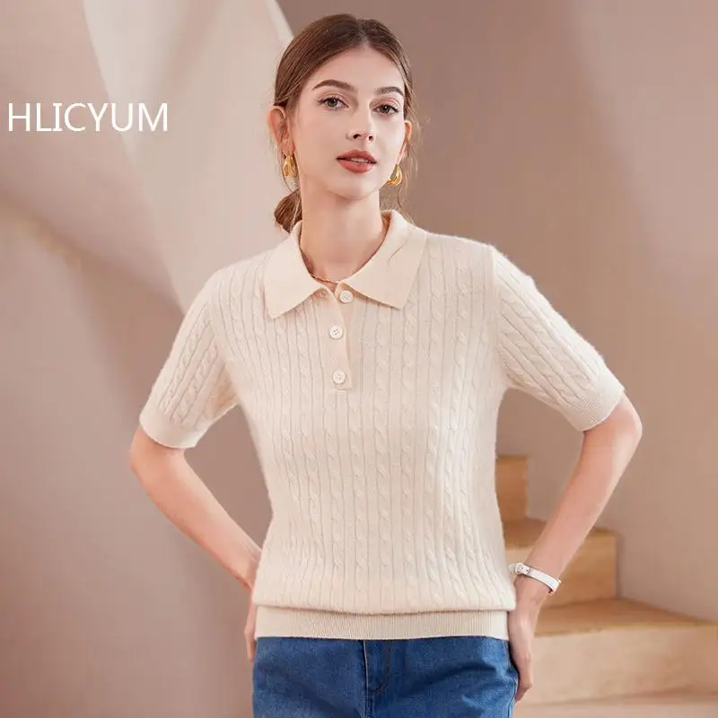 Cashmere Sweater Short sleeves Women Knitted Sweater POLO neck Pullovers Autumn /SpringClothing Warm Wool Jumper Fit Tops HOT