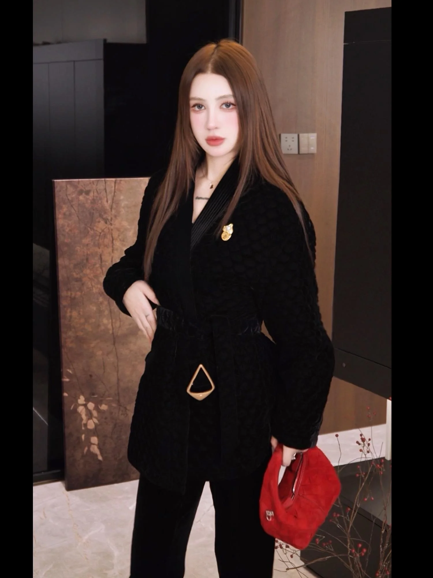 

Gyantong Vintage id Cotton Jaet Heavyweight Autumn Winter Luxury V-ne Women's ort Outerwear Polyester WT05