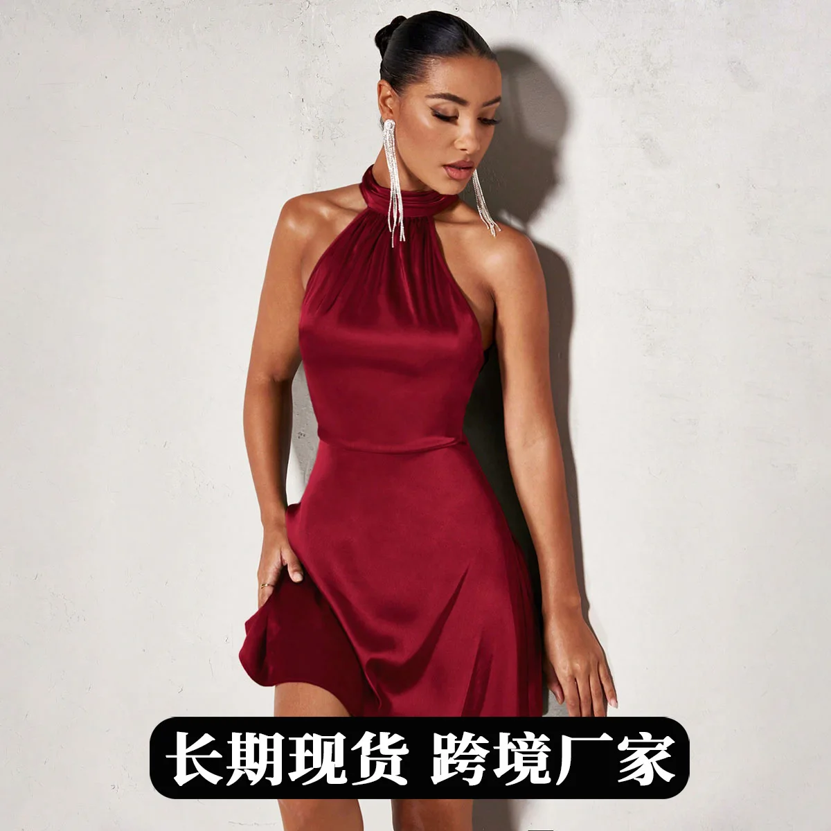 

2026 Summer Ladies New Blue Foreign Trade Dress Feminine Hot Girl Satin Skirt Clothes High-end Ladies