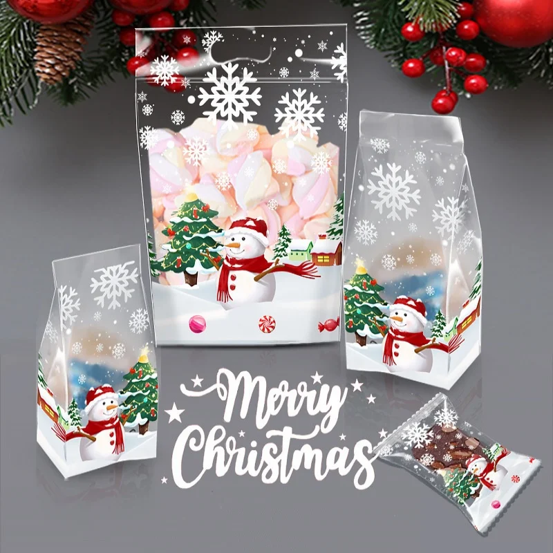 

100PCS Christmas Candy Plastic Packaging Bag DIY Snowflake Matcha Cocoa Crisp Cookie Snack Biscuit Heat-Sealable Bakery Pouches