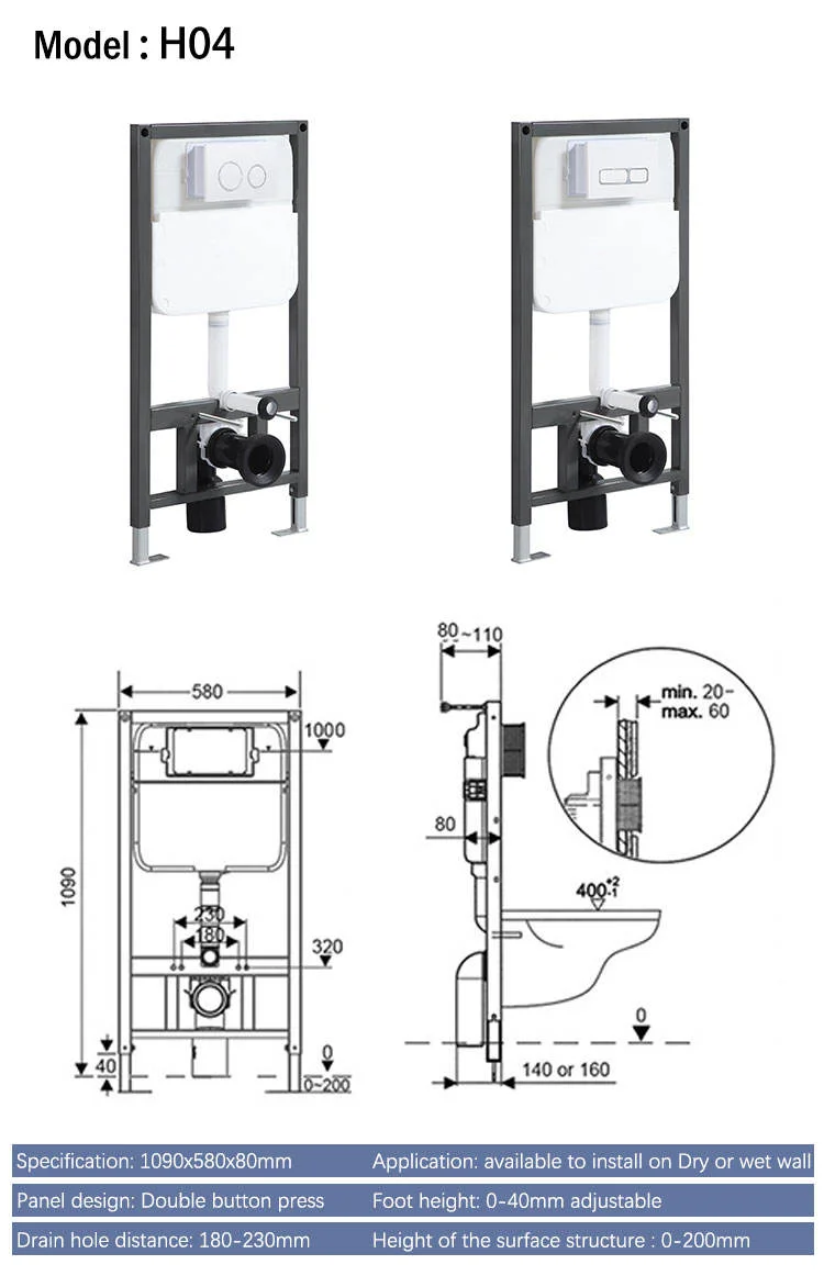 Modern Dual-Flush Wall Hung Toilet Water Cistern Hidden HDPE Manual Concealed Cistern with Stylish Design