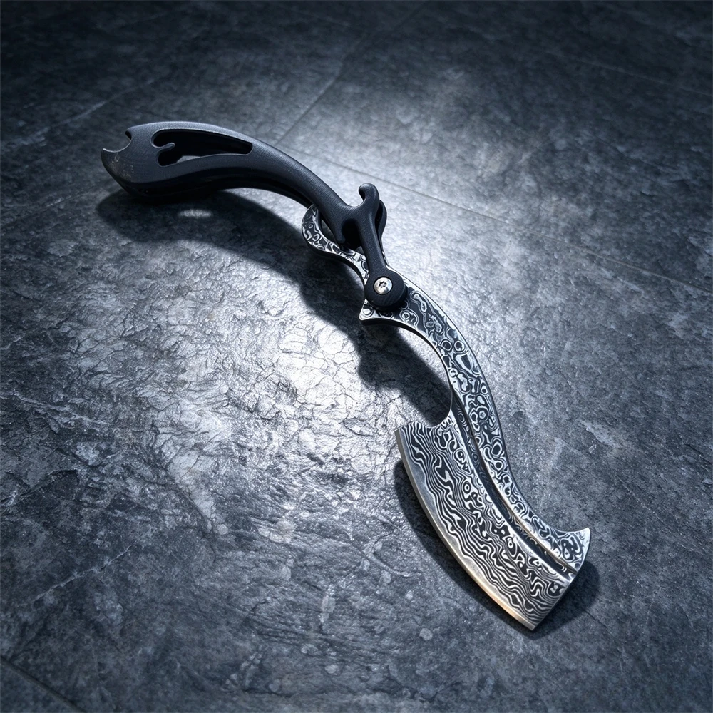 Multi-Purpose Damascus Folding Knife – G10 Grip, Pocket-Sized Build – Reliable Everyday Carry for Camping and Nature Excursions