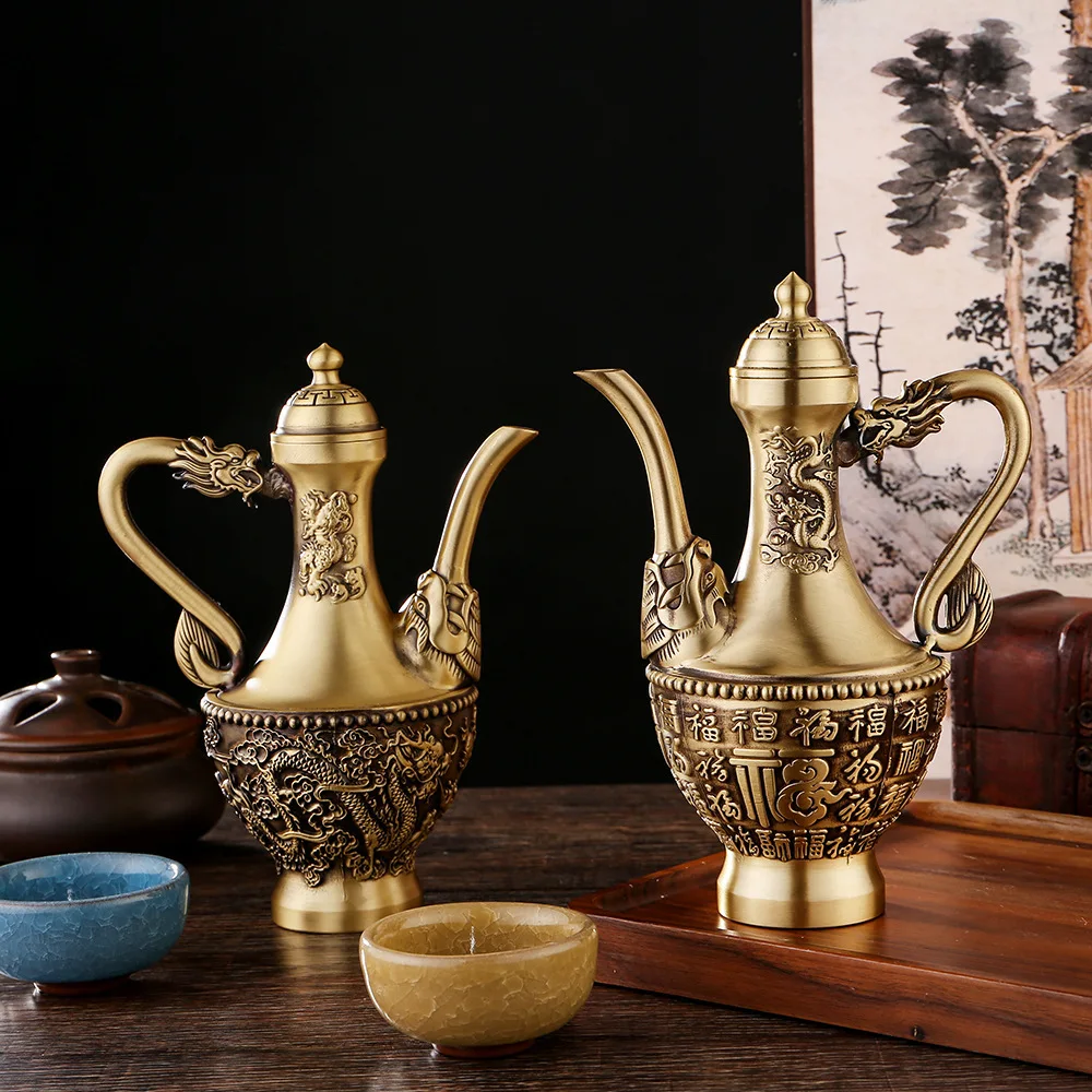 

Brass Dragon And Phoenix Wine Pot Decoration Metal Creative Baifu Baijiu Set Household Antique European High-End