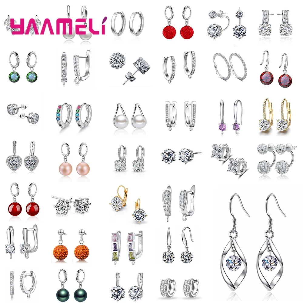 NEW Trendy Women Earrings Real 925 Sterling Silver Natrual Crystal Pearl Party Accessories Wholesale 4 Pair Mixed Jewelry