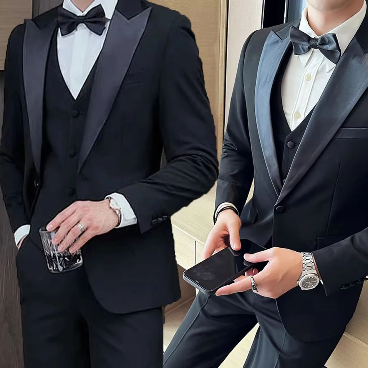 

Solid 2 Pieces Men Suits Set Fashion New Men's Formal Business/Wedding Groom Suits Peak Lapel Double Breasted Blazer Trousers