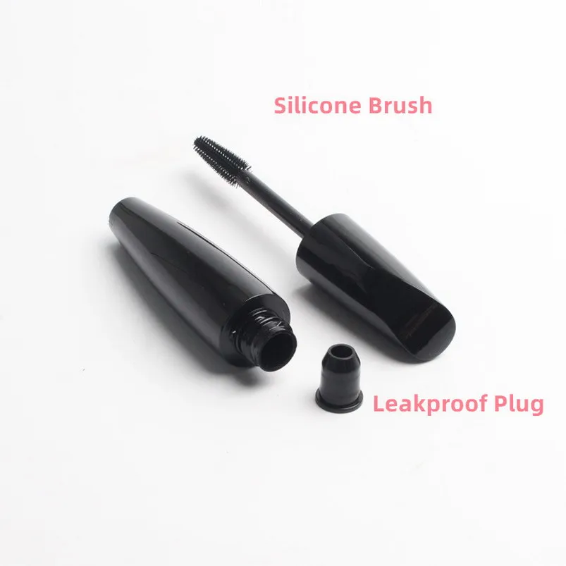 100Pcs 15ml Empty Mascara Tube With Silicone Brush Black Eyelash Cosmetic Container Refillable Bottle Thin Eyelash Brush Bottle