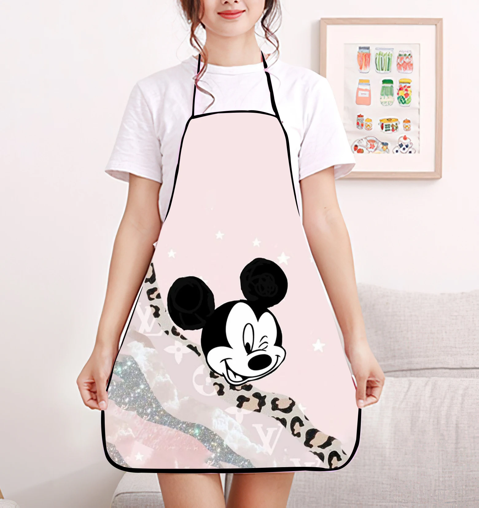 Disney Fashion Cartoon Printed Apron - Adjustable One Size Design, Durable Polyester Material, Great for Gardening