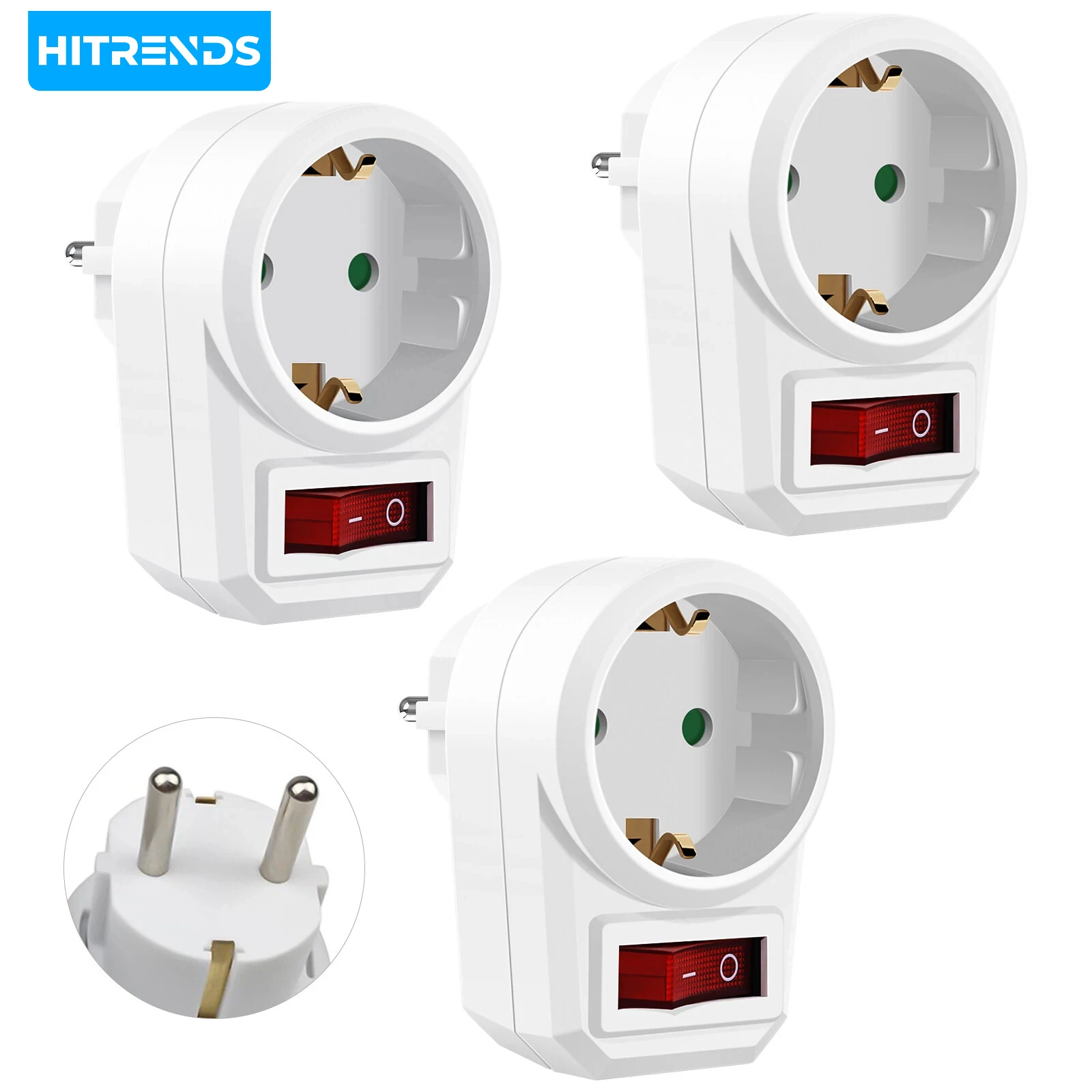 Adaptador de Corriente con Interruptor para Enchufe Europeo, Estándar Europeo, Enchufe Alemán, 250V 16A, Extensión de Enchufe Eléctrico
