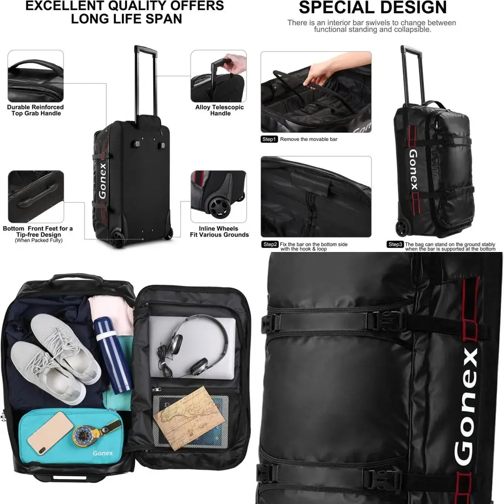 

70L Water-Resistant Wheeled Travel Duffel Bag with Rollers, 25 Inch, Black