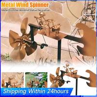 DIY Handcrafted Metal Drummer Windmill Statue Spins with Wind Steampunk Percussionist Music Wind Spinner Garden Decoration