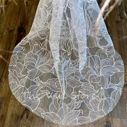 White Morning Glory Floral Bridal Veils Wedding Accessories for Brides With Comb Embroidered Flowers Cathedral Long Unique New