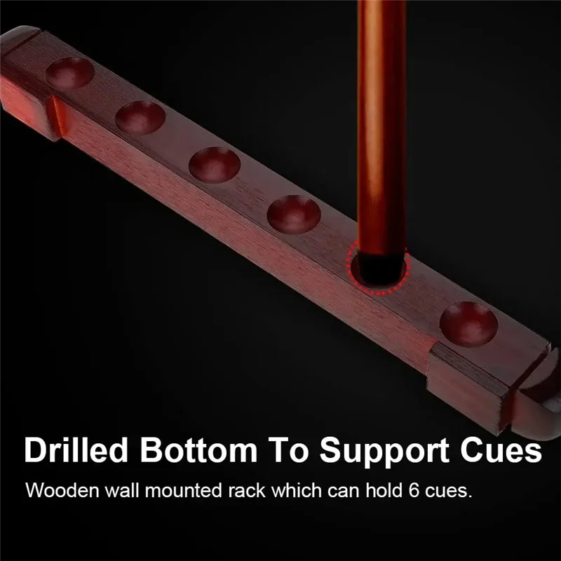 

B72A 1 Set Billiard Wood Rack Wall Mounted Hanging 6 Cue Stick For Snooker Cue Space Saving Holder Snooker Accessories