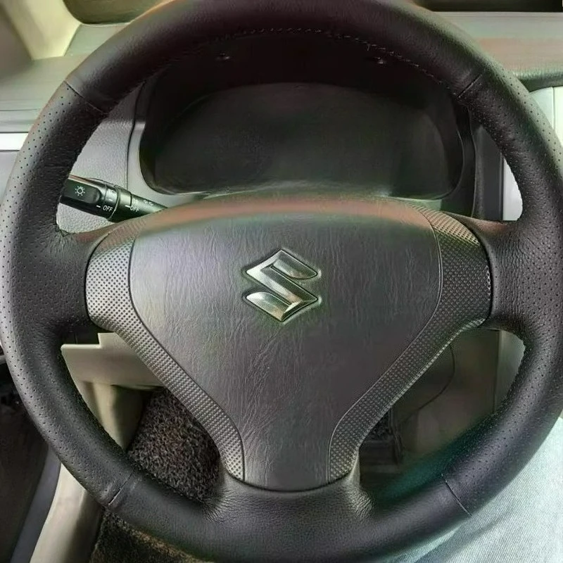 

For Suzuki Liana 2012 Hand Stitched renovation non-slip wear-resistant black leather Car Steering Wheel Cover