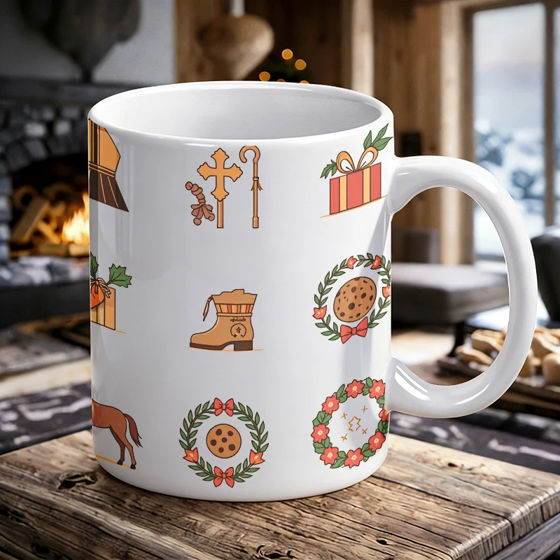 

Cute Saint Nicholas symbol ceramic mug, coffee cup, milk cup, office tea cup, drinking cup, fade-resistant, gift for friends