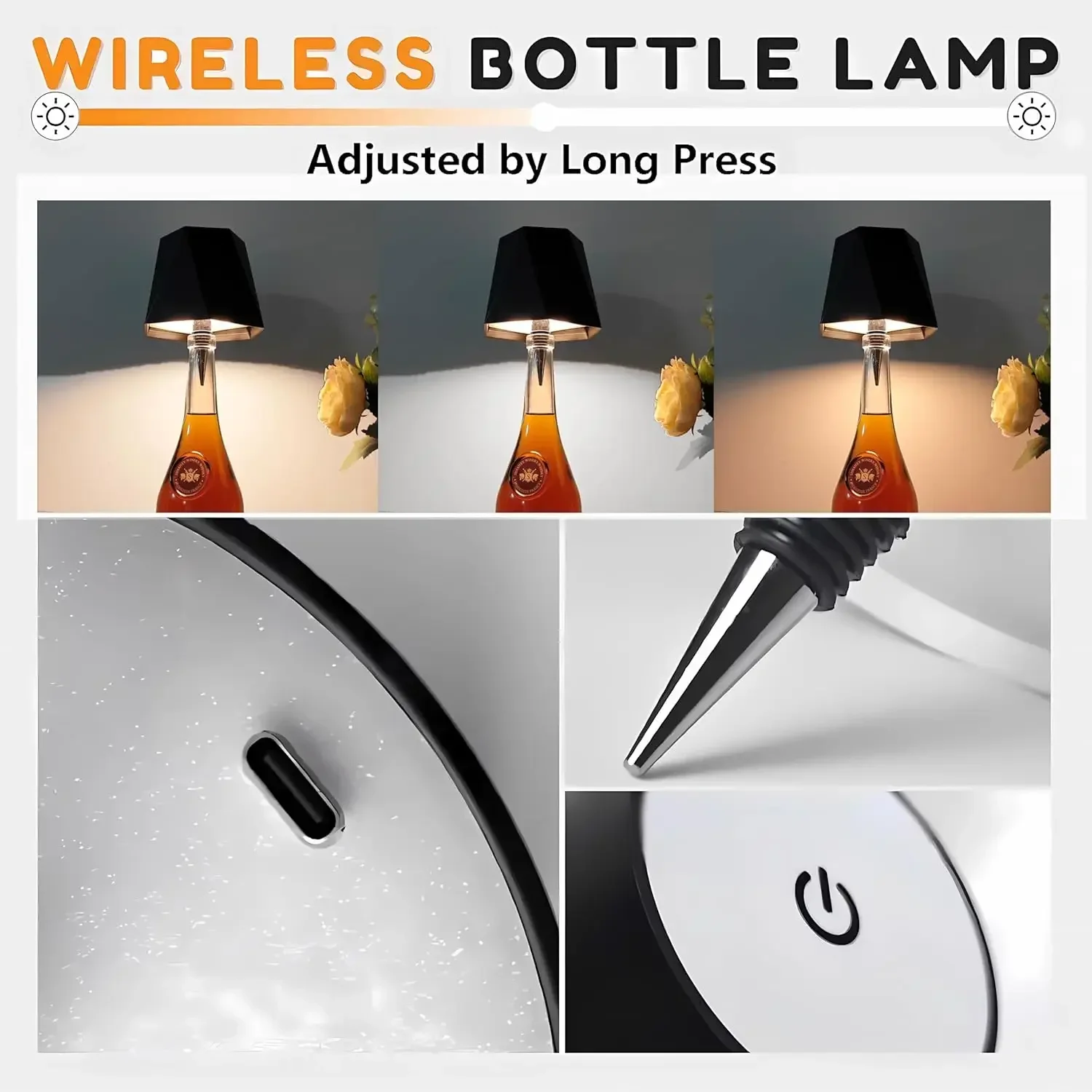 Lampe de table en form de bouteille sans fil، قيادة اللمس، 3 ألوان، التدرج والتواصل، veilleuse adaptée au bar،