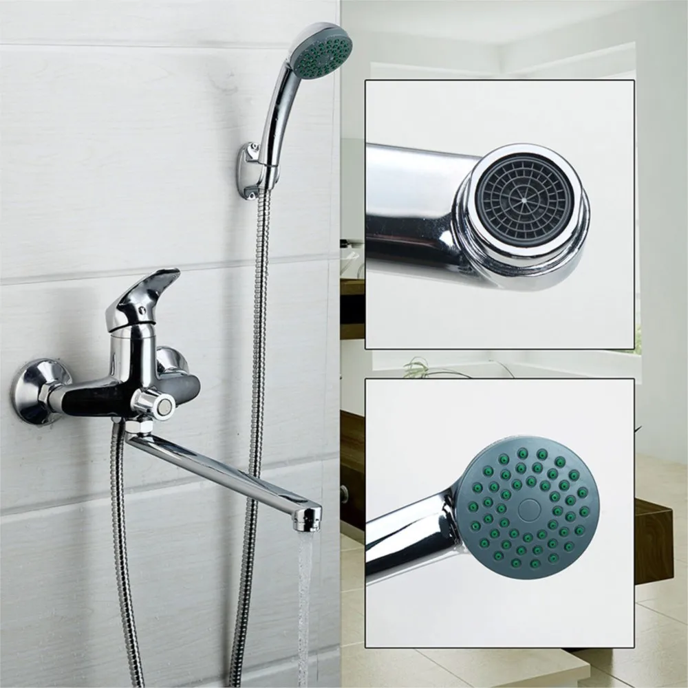 Torayvino Bathroom Shower Faucet Long Nose Outlet Stainless Steel Wall Mounted Bathtub Torneira Mixer Water Tap Shower System