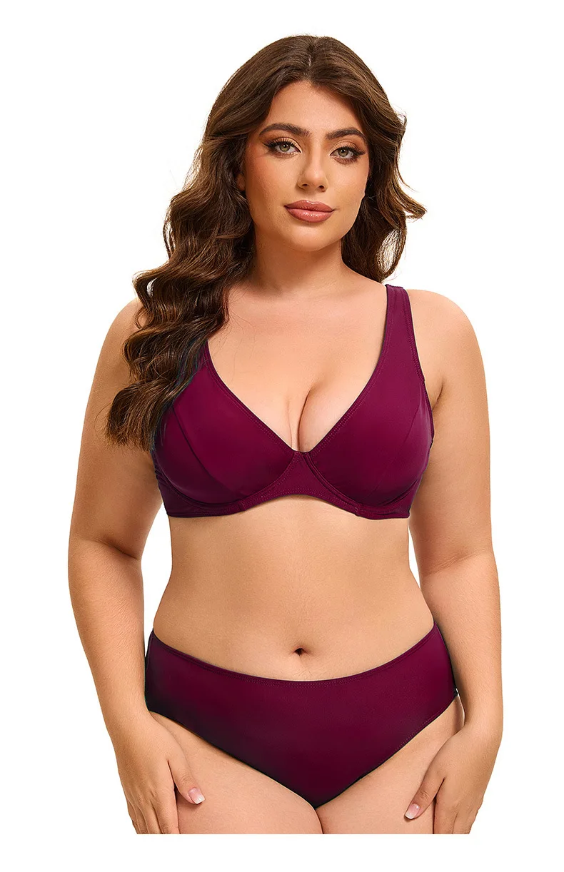 WackDaria Big Size Women Swimsuit Solid Color Push Up PaddedSexy Swimming Wear Beach High Quality