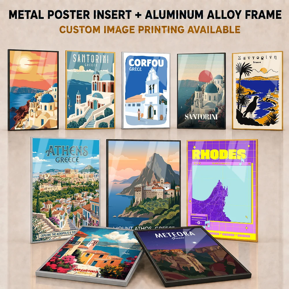 Greece Framed Aluminum Metal Poster Customized Atmospheric Geographic Travel Aesthetic Wall Art For Entryway Explorer Souvenir