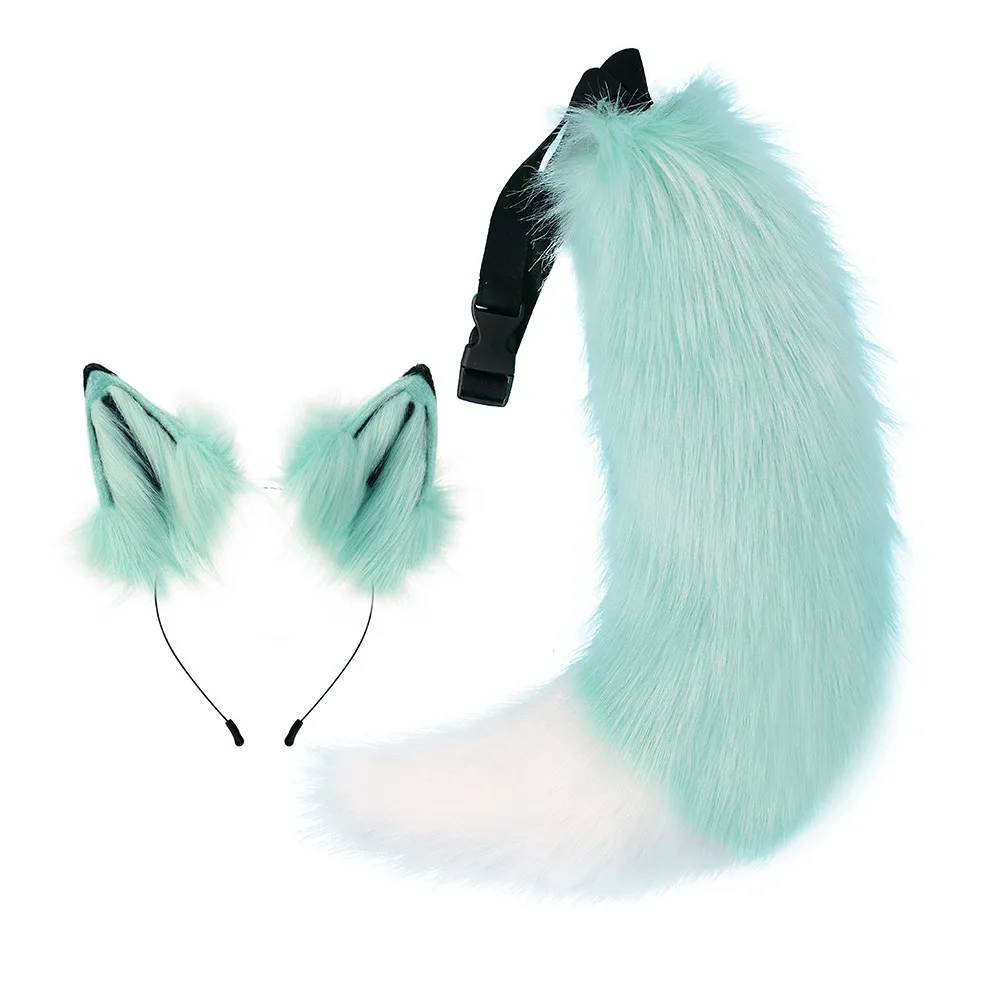 Simulação de halloween lobo cauda terno de pelúcia orelhas de lobo artesanal orelhas de raposa masculino e feminino cosplay trajes acessórios conjunto