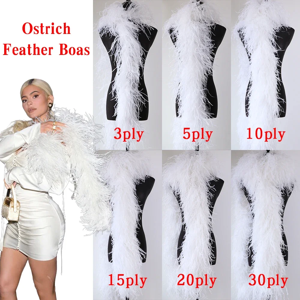 3 6 10 15 20PLY Fluffy Natural Ostrich Feather Boa Soft Wrap for Wedding Party Dress Shawl Scarf Costume Decor Sewing 2 Meters