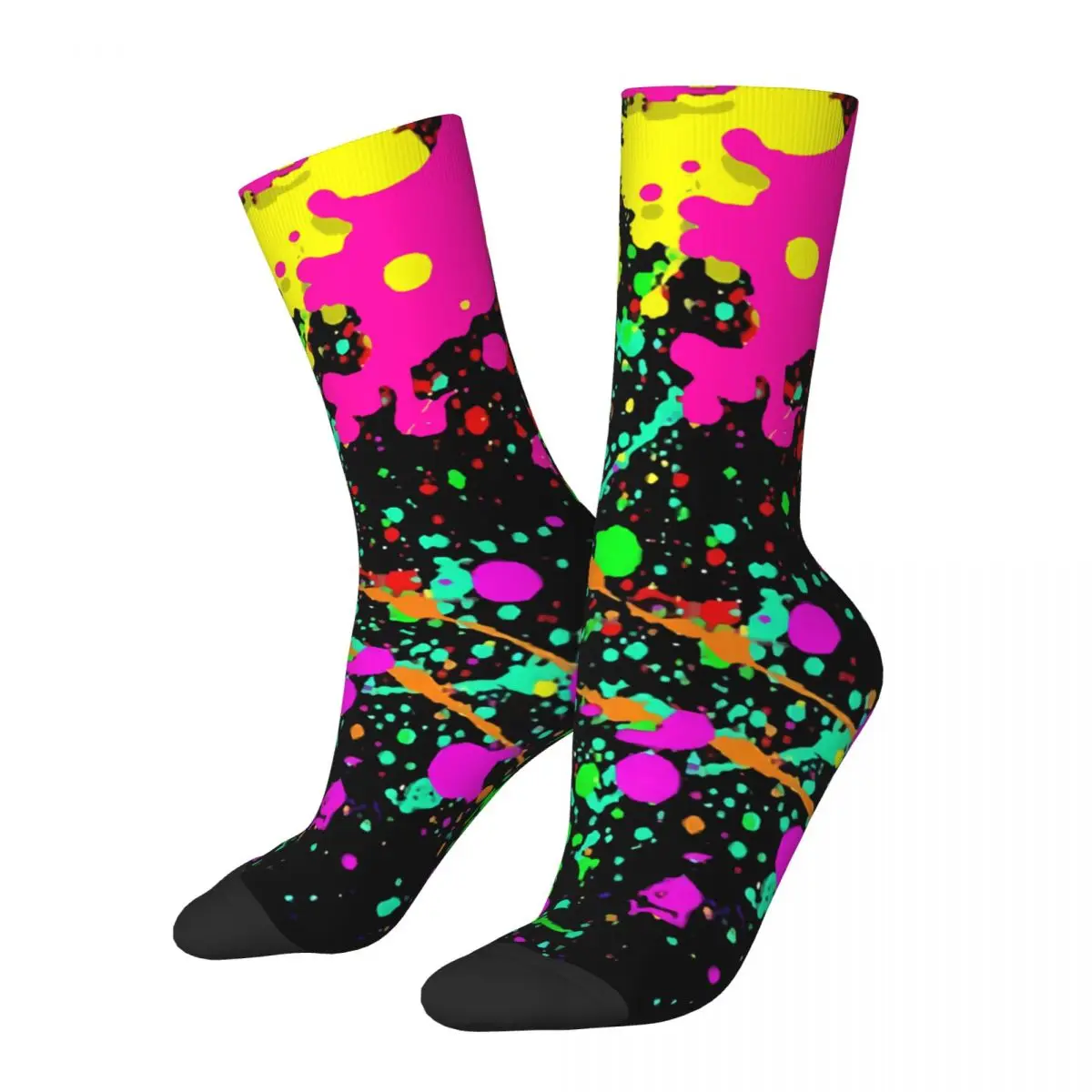 Funny Crazy Sock for Men Glow In The Dark Neon Rainbow Hip Hop Harajuku Happy Pattern Printed Boys Crew Sock Novelty Gift