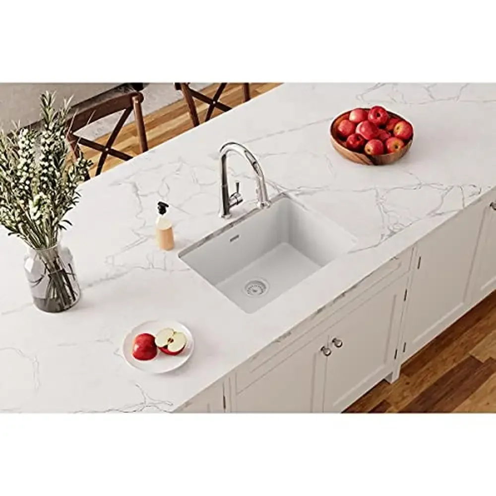 Classic White Quartz Undermount Sink Heat & Scratch Resistant Single Bowl Easy to Clean Stain Resistant  Impact Resistant