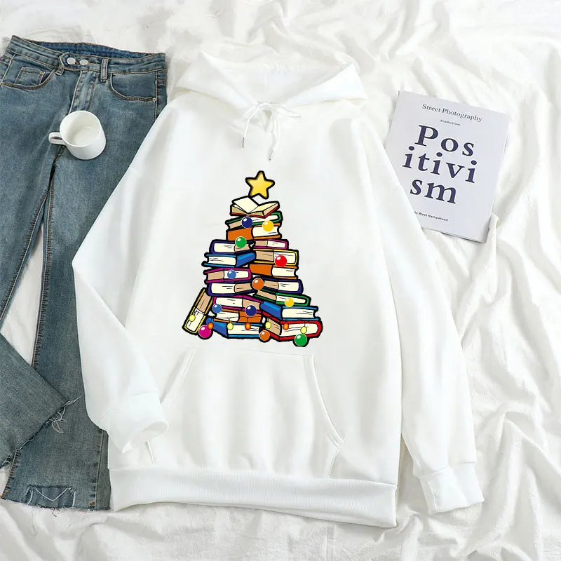 Cartoon Cute Graphic Pullover Fun Christmas Book Print Hoodie Sweatshirt Women Men Holiday Party Kawaii Hipster Warmth Clothe